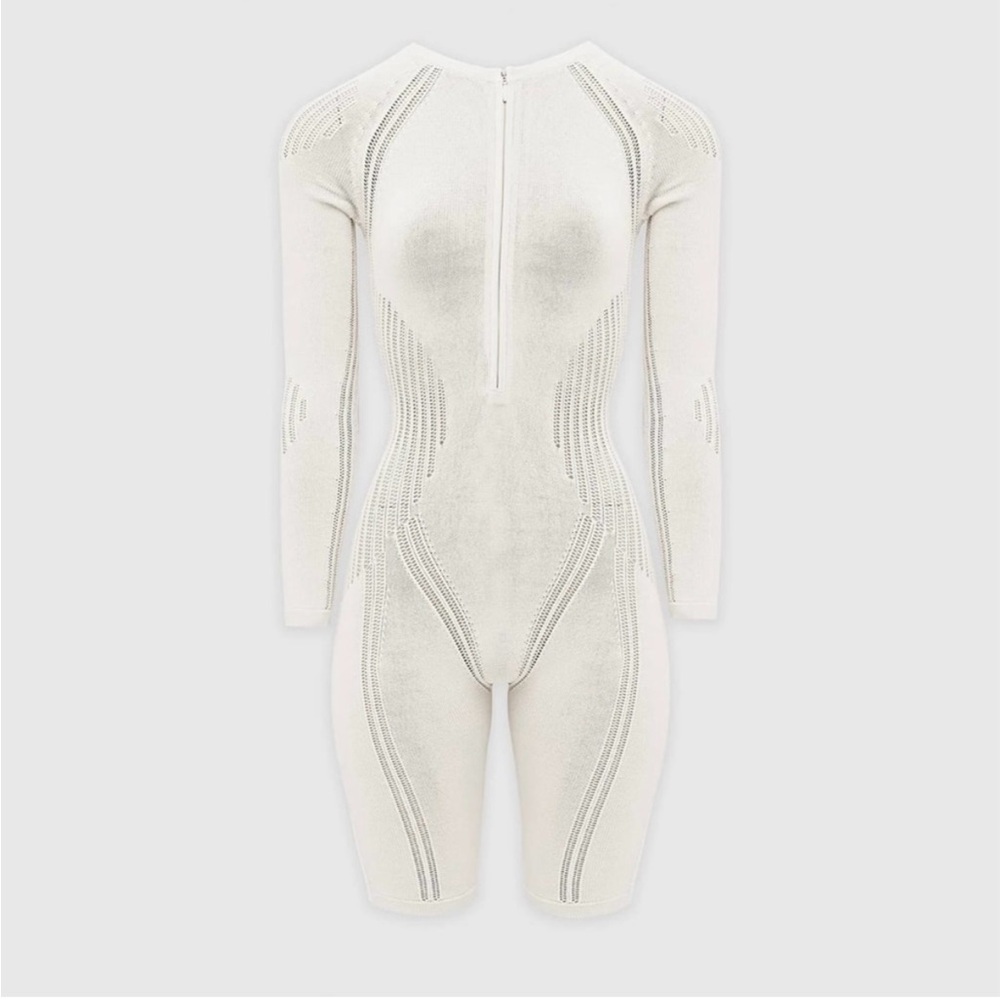 Maniere De Viro-Knitted Contour Playsuit - Cream -S